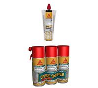 SIKA - Scellement chimique à prise rapide - Fixation d'objets lourds - Int/Ext - Ton pierre - 300ml + Mousse polyuréthane expansive - Usage tous sens - Expansion 20L - Lot de 3x400ml - Blanc