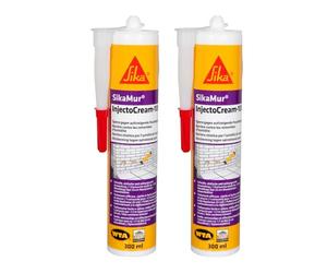 SIKA - Traitement contre les Remontées Capillaires / Remontées d'Humidité dans les Murs - SikaMur InjectoCream 100, Blanc - Intérieur et Extérieur - Anti-moisissures - 300ml (Lot de 2)