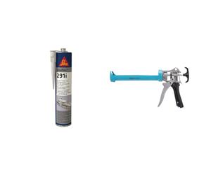 Sikaflex 291i, Colle-mastic multi-usage spécial marine, 300ml, Blanc & Amazon Basics Pistolet à calfeutrer robuste pour mastic - 310 ml - Rapport de poussée 12:1