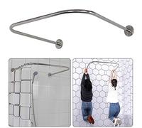 Sikaiqi Extensible Inoxydable 304 en Forme de L de Salle de Bain Baignoire d'angle de Rideau de Douche Rack, Acier Inoxydable (Argent, Argent, Forme de U)