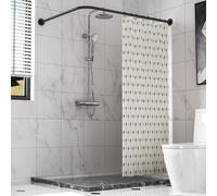 Sikaiqi Extensible Inoxydable 304 en Forme de L de Salle de Bain Baignoire d'angle de Rideau de Douche Rack, Acier Inoxydable (Noir, 90-130x90-130 cm)