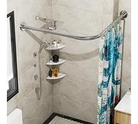 Sikaiqi Extensible Inoxydable 304 en Forme de L de Salle de Bain Baignoire d'angle de Rideau de Douche Rack, Acier Inoxydable (Argent, Argent, 90-130x90-130 cm)