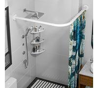 SIKAIQI Tringle à rideau de douche extensible en acier inoxydable 304 en forme de L (blanc, 68.6,99.1x68.6,99.1 cm), installation sans perçage, pour salle de bain, magasin de vêtements, espace privé