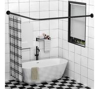Sikaiqi Tringle à rideau de douche extensible en acier inoxydable 304 en forme de L (noir, 60-133 cm x 180-215 cm), installation sans perçage, pour salle de bain, magasin de vêtements, espace privé
