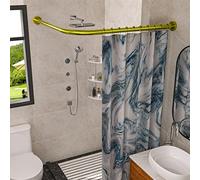 SIKAIQI Tringle à rideau de douche extensible en acier inoxydable 304 en forme de L pour salle de bain, magasin de vêtements, espace privé (doré, 90 à 130 x 90 à 130 cm)