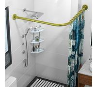 SIKAIQI Tringle à rideau de douche extensible en acier inoxydable 304 en forme de L pour salle de bain, magasin de vêtements, espace privé (or 68,6 à 99,1 x 90 à 130,1 cm)