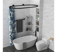 Sikaiqi Tringle à rideau de douche ovale en alliage d'aluminium de forme carrée pour baignoire sur pieds sur griffes (noir : L 140 cm, l 63,5 cm)