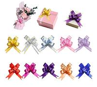SIKAMARU Lot de 100 Organza nœuds de Noël en ruban à tirer pour cadeaux de Noël, Nouvel An, Thanksgiving, fête d'anniversaire, décoration de mariage, couleurs assorties.