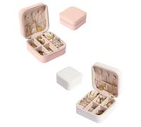 SIKAMARU Lot de 2 mini boîtes à bijoux, boîtes de rangement pour la maison, les voyages, bagues, boucles d'oreilles, colliers, bracelets, cadeaux pour mère, fille, fille (blanc, rose)