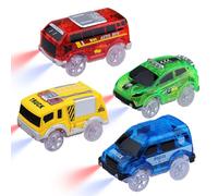 sikkeby Lot de 4 Voitures Jouets Magic Glow in The Dark, Voiture de Course avec 5 lumières LED Clignotantes, Compatibles avec la Plupart des Pistes pour Enfants, Garçons et Filles
