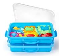 sikmcle Bac à sable sensoriel avec couvercle et poignée, conteneur de bac à sable sensoriel portable pour enfants, plateau d'activités en plastique pour tout-petits - (lot de 2, bleu)