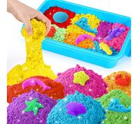 sikmcle Play Sand Rainbow Magicien Playset contient 3500 g de Play Sand en sept couleurs et une boîte de rangement pour sable de jeu créatif pour l'intérieur (bleu)