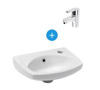 Siko - Ensemble Lave main avec trou pour robinetterie sur la droite + Mitigeur monotrou, Chrome (EUR913-SET)