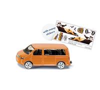 siku 1070, VW T5 Multivan avec Autocollants Dino, Métal/plastique, Orange, Hayon arrière ouvrable, Attelage de remorque