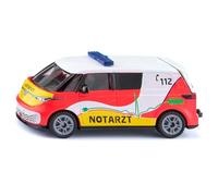 SIKU 1113 VW ID. Buzz Ambulance Voiture Miniature avec hayon ouvrable et attelage de remorque, carrosserie en métal, Rouge-Jaune, modèle de Service de Secours pour Enfants