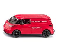 SIKU 1121 VW ID. Buzz Cargo Porsche Renndienst avec hayon ouvrant et attelage de remorque, carrosserie en métal, Rouge, véhicule de Sport Automobile pour Enfants