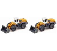 SIKU 1477, Chargeuse sur pneus Liebherr, Métal/Plastique, Jaune/Gris, Bras de Pelle Mobile (Lot de 2)