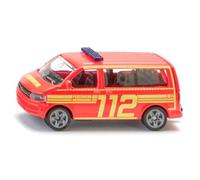 Siku 1547, Poste de Commandement des Pompiers VW T5, Métal/Plastique, Rouge/Jaune, Voiture Jouet pour Enfants, Hayon ouvrant, Attelage de remorque