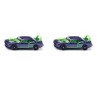 SIKU 1572, Dodge Challenger SRT Hellcat Custom, Jouet Automobile, Métal/Plastique, Bleu Prune, Portes ouvrables, Peinture soignée, Design détaillé, Crochet de remorquage (Lot de 2)