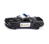 Siku 1584 Dodge Challenger SRT County Sheriff Jouet de Voiture en métal et Plastique Noir et Blanc pour Enfants avec pneus caoutchoutés, Portes ouvrantes, attelage de remorque