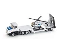 siku 1610, Surbaissé de police avec Hélicoptère, métal/plastique, Argenté, hayon ouvrant, Semi-remorque amovible