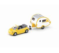 SIKU 1629, VW Beetle avec Caravane, métal/Plastique, Jaune/argenté, Caravane Amovible