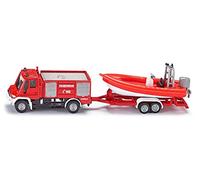 Siku Camion de pompiers Unimog 1636 – Échelle 1:87 Métal/Plastique Rouge Bateau flottant