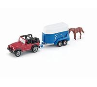 siku 1651, Jeep avec remorque pour chevaux, métal/plastique, multicouleur, 1 figurine cheval inclus, clapet de chargement ouvrable