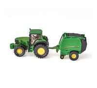 Siku Tracteur-presse John Deere 1665 – métal/plastique, 2 rouleaux, vert