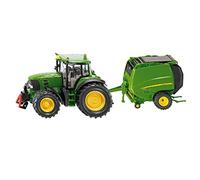 siku 1665 - Tracteur presse à balles de foin John Deere avec ses deux rouleaux, Métal/Plastique, Vert, Eléments mobiles