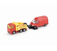 Siku Dépanneuse 1667 avec voiture – Métal/Plastique, Rouge/Jaune, treuil relevable/abaissable