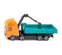 siku 1683, Camion polybenne Volvo avec grue, métal/plastique, orange/turquoise, benne ampliroll, grue pivotante