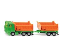 Siku 1685, Camion avec Benne basculante et remorque basculante, métal/Plastique, Vert/Orange, cavités basculantes avec Rabats ouvrables