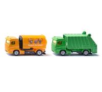 Siku 1687 Municipal Set, Métal/Plastique, Orange/Vert, Voitures Jouets pour Enfants, Carrosserie inclinable, Hayon ouvrant