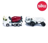 siku 1692, Coffret Chantier, 1 Tombereau Dumper et 1 Camion-Toupie, Blanc/Rouge, métal/plastique, Pneus en caoutchouc