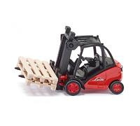 siku 1722, Chariot élévateur Linde, 1:50, Métal/Plastique, Rouge, Fourche mobile, 2 palettes incluses