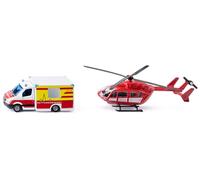 siku 1748, Set de sauvetage, Hélicoptère de sauvetage et Ambulance Mercedes Benz, Jouet pour enfants, Métal/plastique, Rouge/blanc, Rotors rotatifs