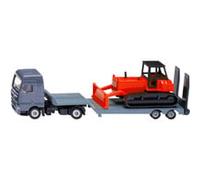 Siku 1762 Camion Man avec remorque surbaissée et Bulldozer, 1:87, Métal/Plastique, Rouge/Gris, Coffret Jouet, Remorque surbaissée Amovible, Lame de Bulldozer Mobile