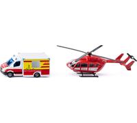 siku 1748, Set de sauvetage, Hélicoptère de sauvetage et Ambulance Mercedes Benz, Jouet pour enfants, Métal/plastique, Rouge/blanc, Rotors rotatifs