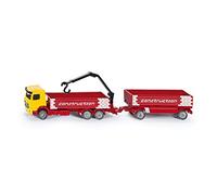 siku 1797, Camion de matériaux de construction avec remorque, 1:87, Métal/plastique, Rouge/jaune, Grue mobile