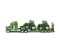 siku 1837 - Camion remorque surbaissé avec 2 tracteurs John Deere, 1:87, Métal/Plastique, Vert, Hayon rabattable