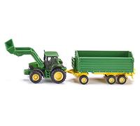 siku 1843, Tracteur John Deere avec Chargeur Frontal et Remorque, 1:87, Métal/plastique, Vert, Remorque basculante