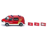 siku 2116, VW T6 Ambulance, métal/plastique, 1:50, rouge/blanc, roues interchangeables, Portières Conducteur, Passager et Hayon ouvrables, Accessoires inclus,