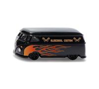 siku 2363, VW T1 Transporter Custom, 1:50, Voiture Jouet, métal/plastique, Noir/orange, Attelage de remorque, impressions détaillées, portes ouvrables