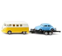 siku 2567, VW T1 Samba avec remorque de transport et VW Coccinelle, 1:50, Métal/plastique, Multicolore, Surface de chargement basculante