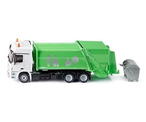 SIKU 2938, Camion Poubelle, 1:50, Métal,Plastique, Vert/Blanc, Surface arrière ouvrable, avec Poubelle