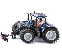 Siku 3223, Tracteur de Noël New Holland T7.340 HD, 1 :32, métal/Plastique, Bleu/Blanc, avec conducteur Père Noël, attelage, Capot ouvrable