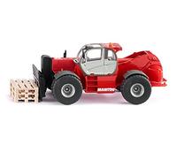 siku 3507, Manitou MHT 10230 Chariot Télescopique, 1:50, Métal/Plastique, Rouge, 3 palettes incluses