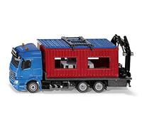 siku 3556, Camion avec conteneur de construction, 1:50, Métal/Plastique, Bleu/Rouge,Aavec grue pour l'enlèvement du conteneur