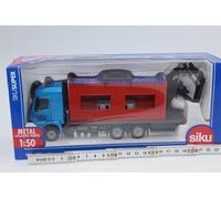 siku 3556, Camion avec conteneur de construction, 1:50, Métal/Plastique, Bleu/Rouge,Aavec grue pour l'enlèvement du conteneur